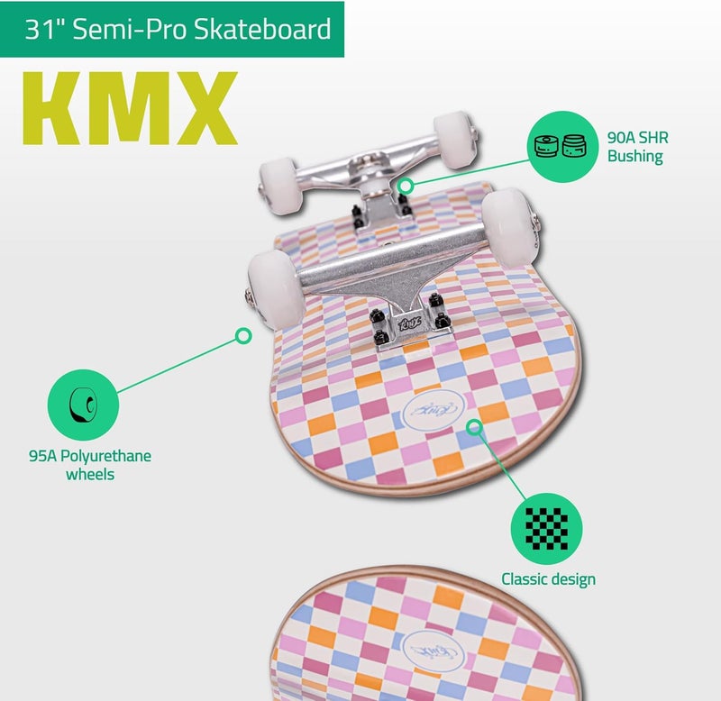 KMX Complete Skateboard for Beginners, 7-Layer Canadian Maple Double Kick Concave Deck| Aluminum Alloy Trucks | Pro Skateboard for Boys, Girls, Kids, Teens, Adults - Image 3
